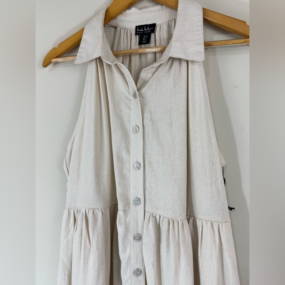 Nicole Miller Tiered Midi Dress Linen Sleeveless Button-Front Lagenlook Sz S - Picture 6 of 10